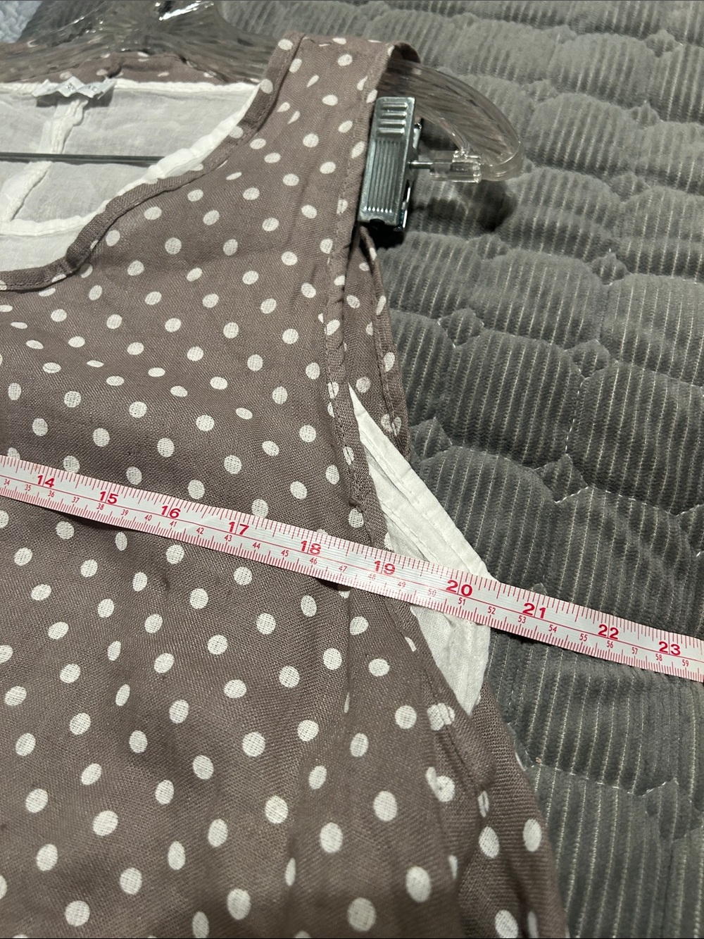 Polka Dot Sleeveless Overlay Tank Top in Taupe and White - Picture 8 of 8